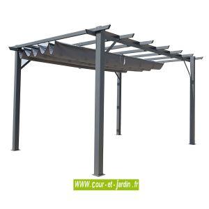 Image de Habrita Pergola Aluminium Mixte PERAL avec toile d'ombrage 4 x 3 m - Anthracite