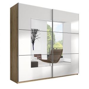 Armoire design 2 portes 180cm couleur chêne clair et blanc. Collection eos - Marron - Bois