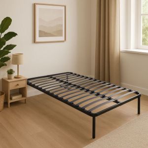 Provence Literie Marion - Sommier Noir Cadre a Lattes Renforc&eacute; et Soutien R&eacute;glable + Pieds 160x200 x 29 cm en Metal - Montage Rapide et Facile - epaisseur du Metal +/- 1,2 mm 2 x 17 Lattes en 9mm