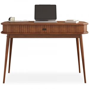 Idimex Bureau droit avec porte coullisante en bois massif, coloris châtaigne