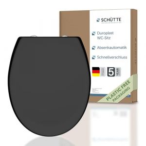 Sch&uuml;tte Si&egrave;ge de WC avec abaissement automatique, couvercle de WC et fermeture rapide pour le nettoyage, couvercle de WC en plastique thermodurci (charge max. de la lunette 250kg) Cuvette de WC, Noir
