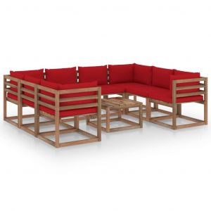 Image de VidaXL Salon de jardin 9 pcs avec coussins rouge