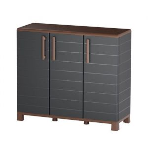 Armoire Basse de Rangement 3 portes 1 &eacute;tag&egrave;re 20kg max Int&eacute;rieur Ext&eacute;rieur - Meuble de rangement Anthracite Art Plast