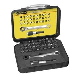 Stanley Coffret d'embout de vissage 1/4" 25 mm + clé à cliquet jeu de 32 pièces : 1-13-905