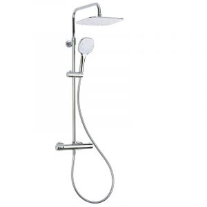 Optima Colonne de douche avec mitigeur thermostatique, tête de douche xxl 250 mm, douchette 3 jets, Blanc/Chrome (sstz)