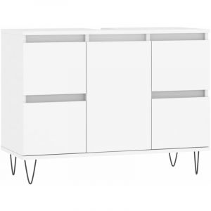 VidaXL Armoire de Salle de Bain, Placard avec Compartiment et 4 Tiroirs, Meuble de Rangement avec Pieds Toilette, Moderne, Blanc Bois d'Ingénierie