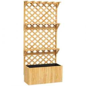Outsunny Jardini&egrave;re avec treillis haut H.177 cm - 2 &eacute;tag&egrave;res, support haut, inserts irrigation, feutre - bois sapin pr&eacute;-huil&eacute;