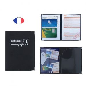 Etui santé - Noir - Simili cuir - carte vitale + carte mutuelle + ordonnances- Fabriqué en France