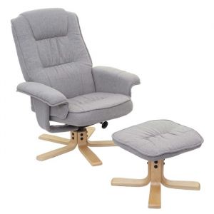 D&eacute;coshop26 Fauteuil relax tv fauteuil avec tabouret en tissu/textile gris clair 040002927