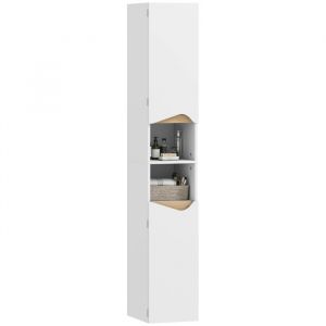 Homcom Meuble colonne salle de bain - 2 portes, compartiments ouverts, &eacute;tag&egrave;res r&eacute;glables - 30 x 34,6 x 180,5 cm - blanc