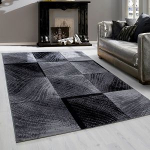 Teppium Tapis de Salon &agrave; motif &agrave; carreaux sym&eacute;trique Noir Tapis 240x340 cm - Poil Court Moelleux et Tendance