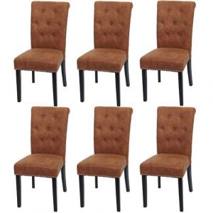 Lot de 6 chaises de salle à manger MENDLER Chesterfield II imitation daim, pieds foncés