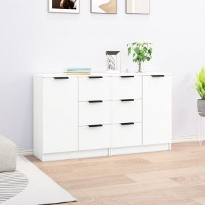 VidaXL Buffets 2 pcs Blanc 60x30x70 cm Bois d'ing&eacute;nierie - Blanc