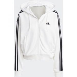Adidas Veste bomber à capuche entièrement zippée en molleton Essentials 3-Stripes - White / Black, White / Black - Taille L