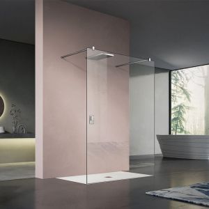Grand Verre - Paroi de douche largeur 140cm réglable avec deux barres de fixation 140cm réglable en aluminium chromé
