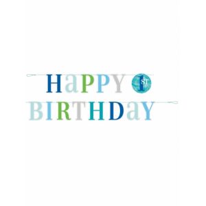 Guirlande Happy Birthday 1 an blue dots