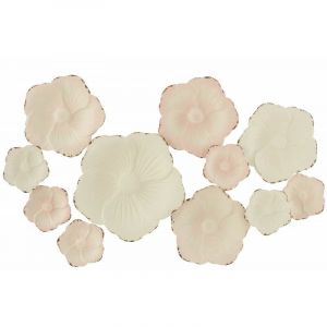 D&eacute;coration Murale M&eacute;tal "Fleurs" 103cm Blanc & Rose Prix