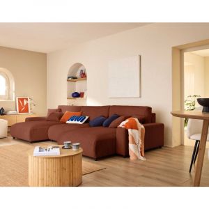 Pivoine - canapé panoramique en U - 7 places - convertible avec coffre - en velours côtelé - Terracotta