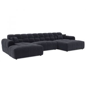 Ray - canap&eacute; panoramique en u 7 places en velours textur&eacute; - noir