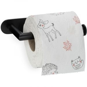 Relaxdays Porte-papier toilette autocollant, en inox 430, montage mural sans perçage, distributeur, support, noir mat