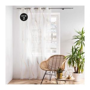 Douceur D'intérieur - Lot de 2 voilages a oeillets 140 x 240 cm imprimé metallisé Elona Or