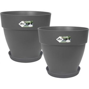 Elho Lot de 2 pots de fleur rond avec soucoupes Vibia Campana + Loft - &Oslash;29,8 x H25,8cm + soucoupe &Oslash;21 x H2,8cm - 22 L - Noir