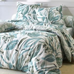 Housse de couette flanelle BLEU NATURE - vert p&acirc;le