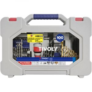 Tivoly Mallette 100 Pièces Perçage+Vissage + Extracteurs - 14 Forets Métaux, 8 Forets Bois et 4 Mèches Bois, 7 Forets Béton, 4 Extracteurs, 50 Embouts de Vissage et Autres Accessoires
