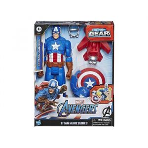 Figurine avengers : captain america 30 cm blast gear + accessoires - super heros - personnage articulé marvel - set garçon + 1 carte animaux