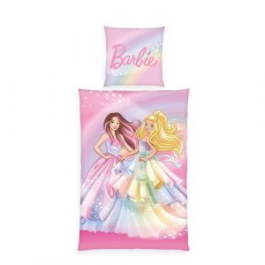Herding Parure de Lit Barbie, Taie d&rsquo;Oreiller env. 80 x 80 cm, Housse de Couette env. 135 x 200 cm, Avec Fermeture &Eacute;clair et Motif R&eacute;versible, 100% Coton/Renforc&eacute;