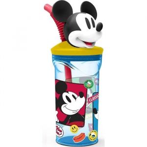 Stor Disney Verre bleu pour enfant en plastique Mickey Mouse Mickey Mouse 360 ml avec paille et figure 3D du personnage