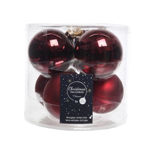 Boîte de 6 boules Verre Ø8 cm bordeaux