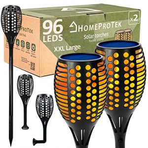 Grandes lampes solaires de jardin Homeprotek Torc 96 LEDs Étanc IP65 Éclairage extérieur effet flamme Lot de 2