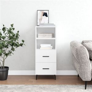 VidaXL Buffet, Armoire Latérale avec 2 Tiroirs et 2 Compartiments, Commode avec Pieds, Meuble de Rangement Salon, Moderne, Blanc Bois d'Ingénierie
