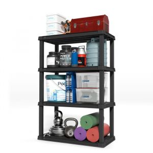 Iris Ohyama Etagere de Rangement Plastique, 5 Niveaux, Capacité 120Kg, Facile à monter, Noir, PRS-L4