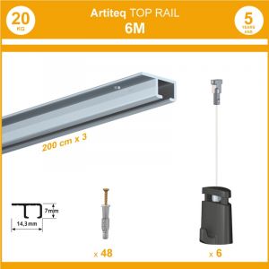 Newly Pack cimaises top rail - 6 mètres - Aluminium anodisé - 14 mm