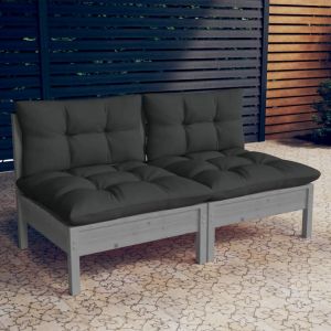 Image de VidaXL Canapé 2 places de jardin avec coussins anthracite Bois de pin, 60 x 60 x 5 cm, Gris