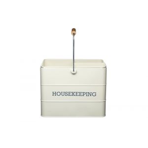 Living Nostalgia KitchenCraft - Boîte de Rangement en Métal pour Produits de Ménage, Poignée en INOX et Bois à Suspendre, Collection, 33 x 21 x 26 cm - Crème