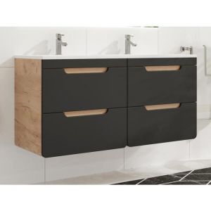 Meuble de salle de bain suspendu avec vasque &agrave; encastrer - Coloris naturel et anthracite - 120 cm - aruba