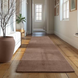 Tapis SIMPEX Runner 80x250 cm Poils Courts Lavable Antid&eacute;rapant et Doux Design Moderne pour Chambre Marron