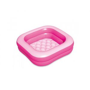 Pataugeoire carre bebe 86x86x25cm fond gonflable rose - piscine de jeu - baignoire douche 1-3 ans - set baby pool et carte