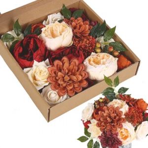 Hilvard - Fausses fleurs - Fleurs artificielles - Bouquet de mariage - Bo&icirc;te &agrave; fleurs DIY - D&eacute;coration int&eacute;rieure - Rouge et cr&egrave;me