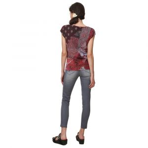 Desigual Tshirt imprimé à encolure en V Rouge - Taille 38