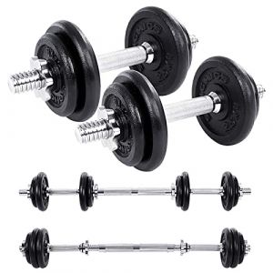 Image de Songmics Kit haltères Musculation, avec Barre d’Extension, 20 kg, pour Hommes et Femmes, Musculation, Prise de Masse, Fitness, Noir SYL20LBKV1