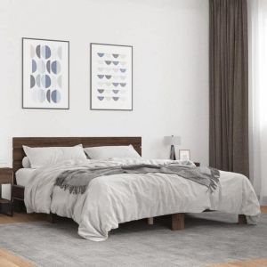 VidaXL Cadre de lit chêne marron 160x200 cm bois d'ingénierie et métal, lit, sommier, sommier, meuble de chambre à coucher, lit d’invités, lit double