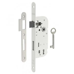 THIRARD Serrure encastrable à clé pour porte de chambre, axe 40mm, bouts ronds, 1 tour, blanc, 1 clé
