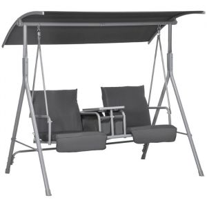 Outsunny Balancelle design de jardin 2 places inclinaison toit réglable tablette porte-gobelet rangement métal gris