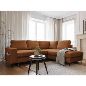 Lilly - Canapé d'angle droit - 5 places - convertible - en velours côtelé - Rouille