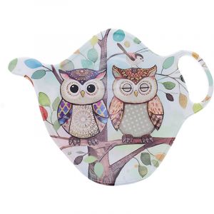Coupelle repose-sachet de th&eacute; couple de chouettes
