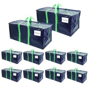 VOUNOT Lot de 10 Sacs de D&eacute;m&eacute;nagement Pliables Grand Format Sacs de Rangement avec Poign&eacute;es Solides et Bretelles de Sac &agrave; Dos Alternative aux Cartons Traditionnels Bleu